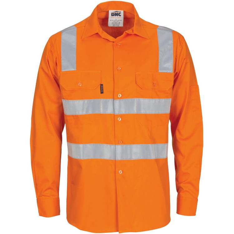 HiVis Cool-Breeze Cotton Shirt with Hoop & Shoulder CSR R/Tape - L/S