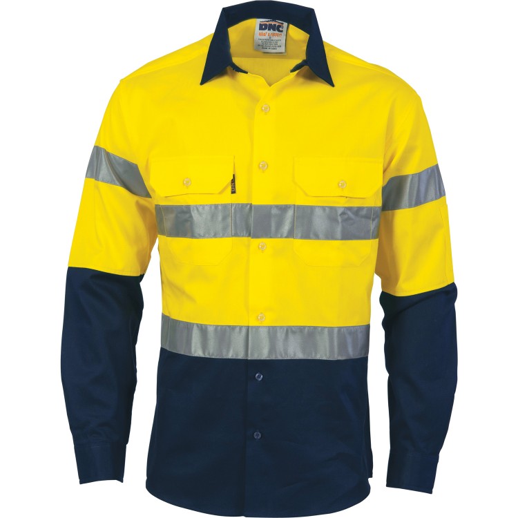 Hivis D/n 2 Tone Drill Shirt With Generic R/tape - Long Sleeve