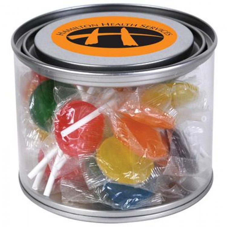 Logo Line Assorted Colour Lollipops in 500ml Drum | LL1064