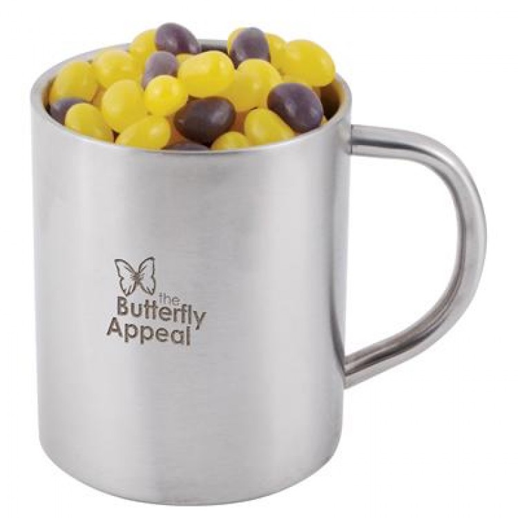 Logo Line Corporate Colour Mini Jelly Beans in Stainless Steel Double Wall Barrel Mug | LL8625