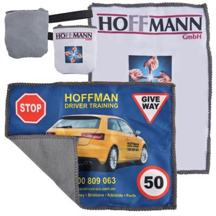 Logo Line Smart Custom Microfibre Cleaning Cloth in Pouch | LN1420