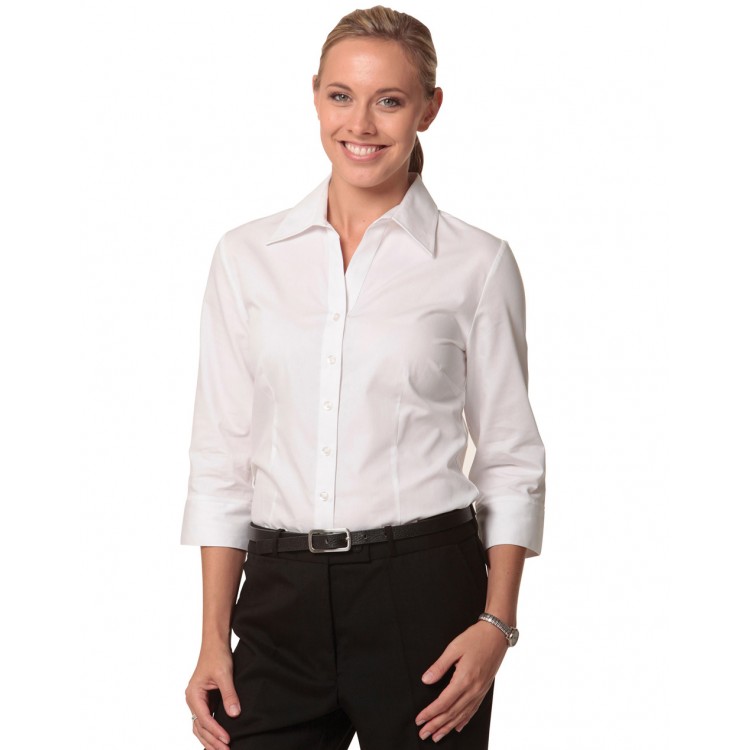 Women's Cvc Oxford 3/4 Sleeve Shirt