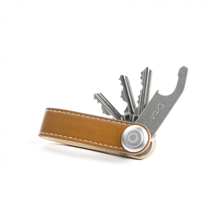 Leather Orbitkey-Tan with White stiching