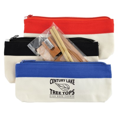 Bamboo Stationery Set in Cotton / Canvas Organiser / Pencil Case