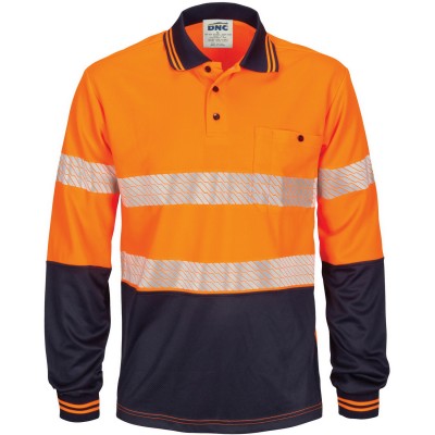 DNC Workwear HIVIS Segment Taped Mircomesh Polo - Long Sleeve