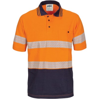 DNC Workwear HIVIS Segment Taped Cotton Jersey Polo - Short Sleeve