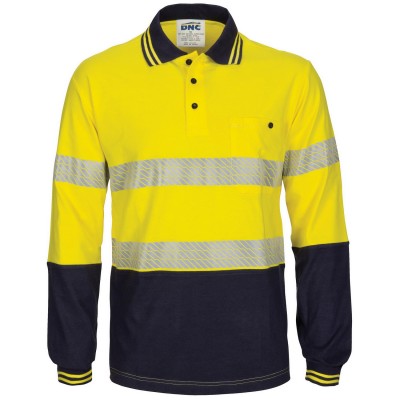 DNC Workwear HIVIS Segment Tape Cotton Jersey Polo - Long Sleeve