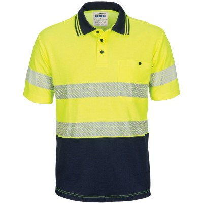 DNC Workwear HIVIS Segment Taped Cotton Backed Polo - Short Sleeve