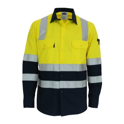 Hivis 2 Tone L/W Cotton Bio-Motion & "X" Back Shirt With Csr R/tape - L/S