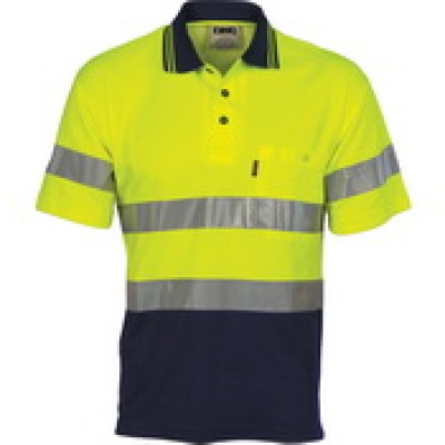 DNC Workwear Hi Vis Two Tone Cotton Back Polos with Generic R.Tape - short sleeve