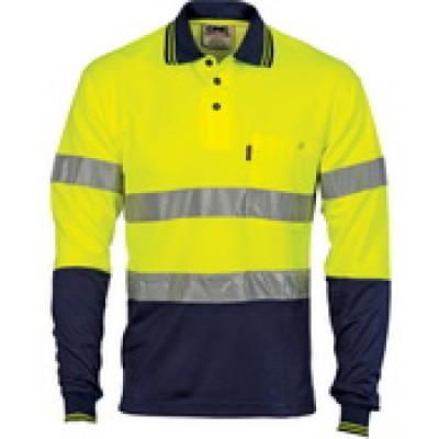 DNC Workwear Hi Vis Two Tone Cotton Back Polos with Generic R.Tape - L/S