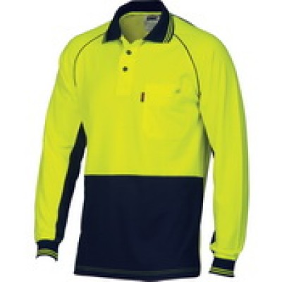 DNC Workwear HiVis Cotton Backed Cool-Breeze Contrast Polo - long Sleeve