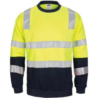 Hivis 2 Tone, Crew-neck Fleecy Sweat Shirt With Shoulders, Double Hoop Body And Arms Csr R/tape