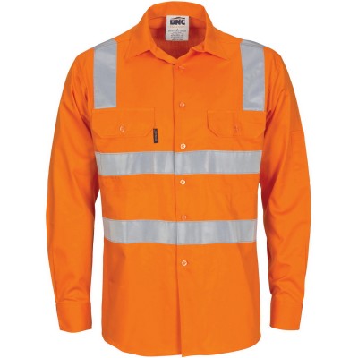 HiVis Cool-Breeze Cotton Shirt with Hoop & Shoulder CSR R/Tape - L/S