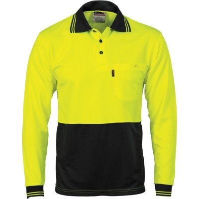DNC Workwear HiVis Two Tone Cool Breathe Polo Shirt, Long Sleeve