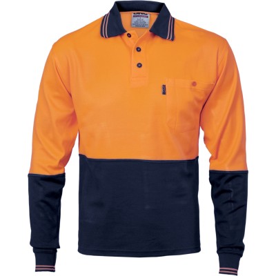 DNC Workwear Cotton Back HiVis Two Tone Fluoro Polo - Long Sleeve