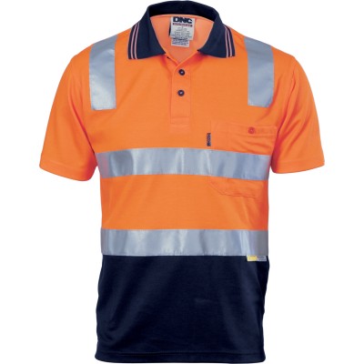 DNC Workwear Cotton Back HiVis Two Tone Polo Shirt with 3M R/ Tape - Short sleeve