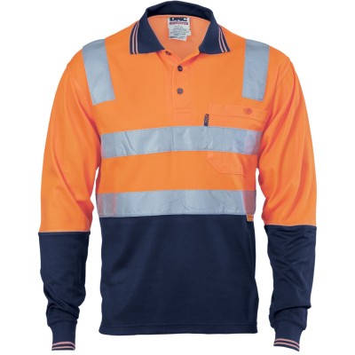 DNC Workwear Cotton Back HiVis Two Tone Polo Shirt with 3M R/ Tape - L/S