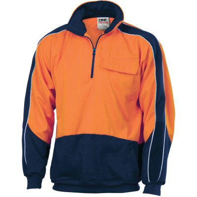 HiVis 2 Tone 1/2 Zip Hi-Neck Panel Fleecy Windcheater