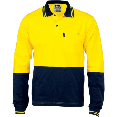 DNC Workwear HiVis Cool-Breeze Cotton Jersey Polo Shirt with Under Arm Cotton Mesh - L/S