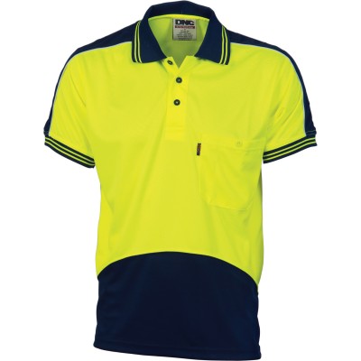 DNC Workwear HiVis Cool Breathe Panel Polo Shirt - Short Sleeve