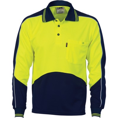DNC Workwear HiVis Cool Breathe Panel Polo Shirt - Long Sleeve