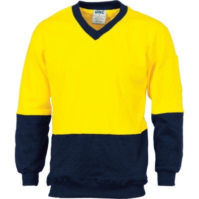 HiVis Two Tone Cotton Fleecy Sweat Shirt V-Neck
