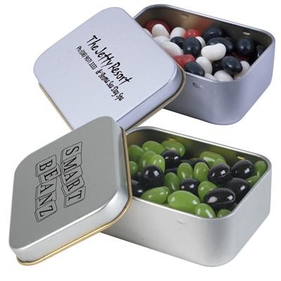 Logo Line Corporate Colour Mini Jelly Beans in Silver Rectangular Tin | LL335