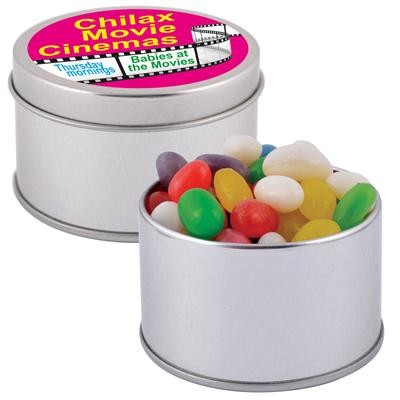 Logo Line Assorted Colour Mini Jelly Beans in Silver Round Tin | LL3402
