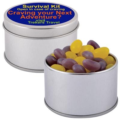 Logo Line Corporate Colour Mini Jelly Beans in Silver Round Tin | LL3403