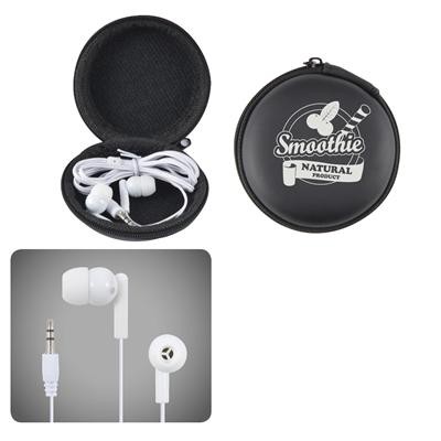 Logo Line Earbud / Headphone Set in Round EVA Zippered Case | LL6150