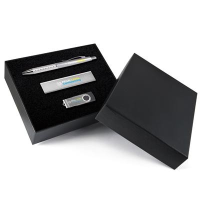 Logo Line Superior Gift Set - Bling Pen Velocity Power Bank Swivel Flash Drive | LL8261