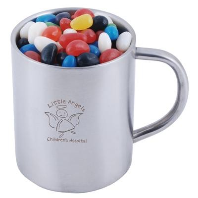 Logo Line Assorted Colour Mini Jelly Beans in Double Wall Stainless Steel Barrel Mug | LL8623
