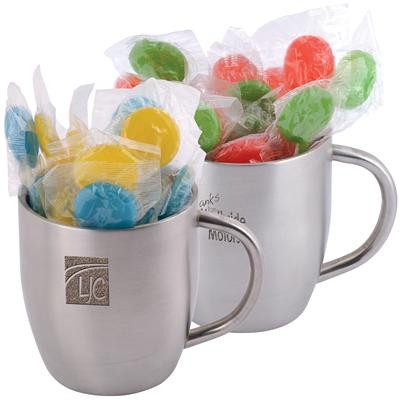 Logo Line Corporate Colour Lollipops in Stainless Steel Double Wall Curved Mug | LL8648