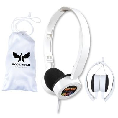 Logo Line Symphony Set of Folding Headphones in White Pouch | LL9250