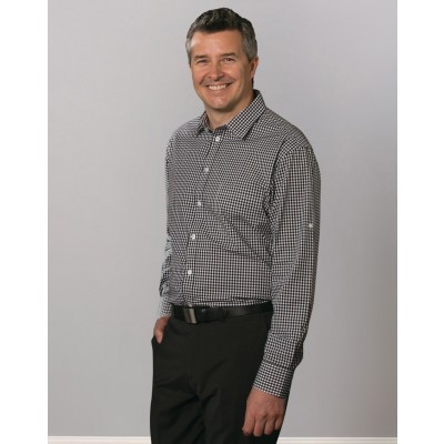 Men’s Gingham Check Long Sleeve Shirt with Roll-up Tab Sleeve