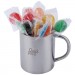 Logo Line Assorted Colour Lollipops in Double Wall Stainless Steel Barrel Mug | LL8627