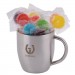 Logo Line Assorted Colour Lollipops in Stainless Steel Double Wall Curved Mug | LL8647