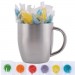 Logo Line Corporate Colour Lollipops in Stainless Steel Double Wall Curved Mug | LL8648