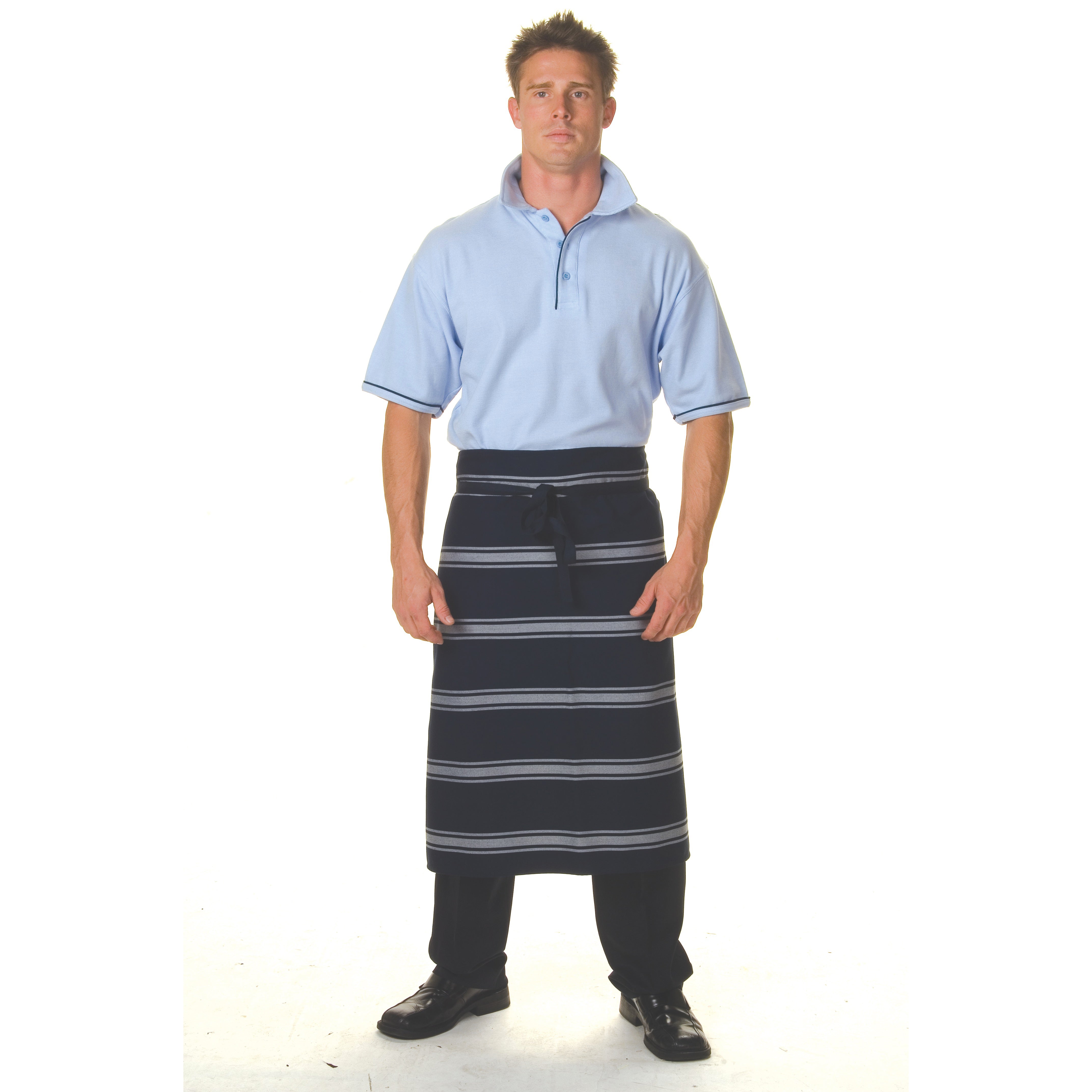 Blue & White Stripe 3/4 Apron - No Pocket