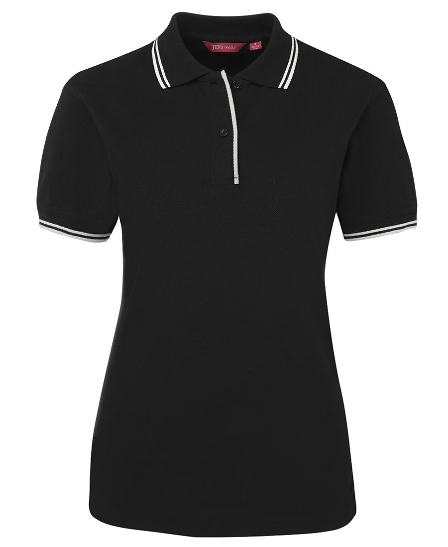 JB's LADIES CONTRAST POLO BLACK/WHITE