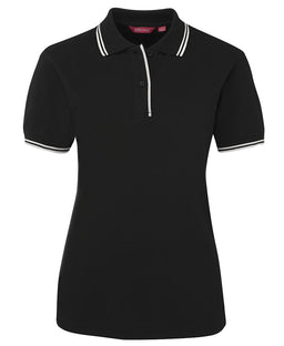 JB's LADIES CONTRAST POLO BLACK/WHITE
