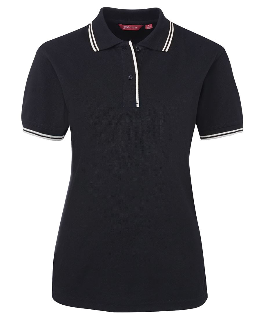 JB's LADIES CONTRAST POLO BLACK/WHITE