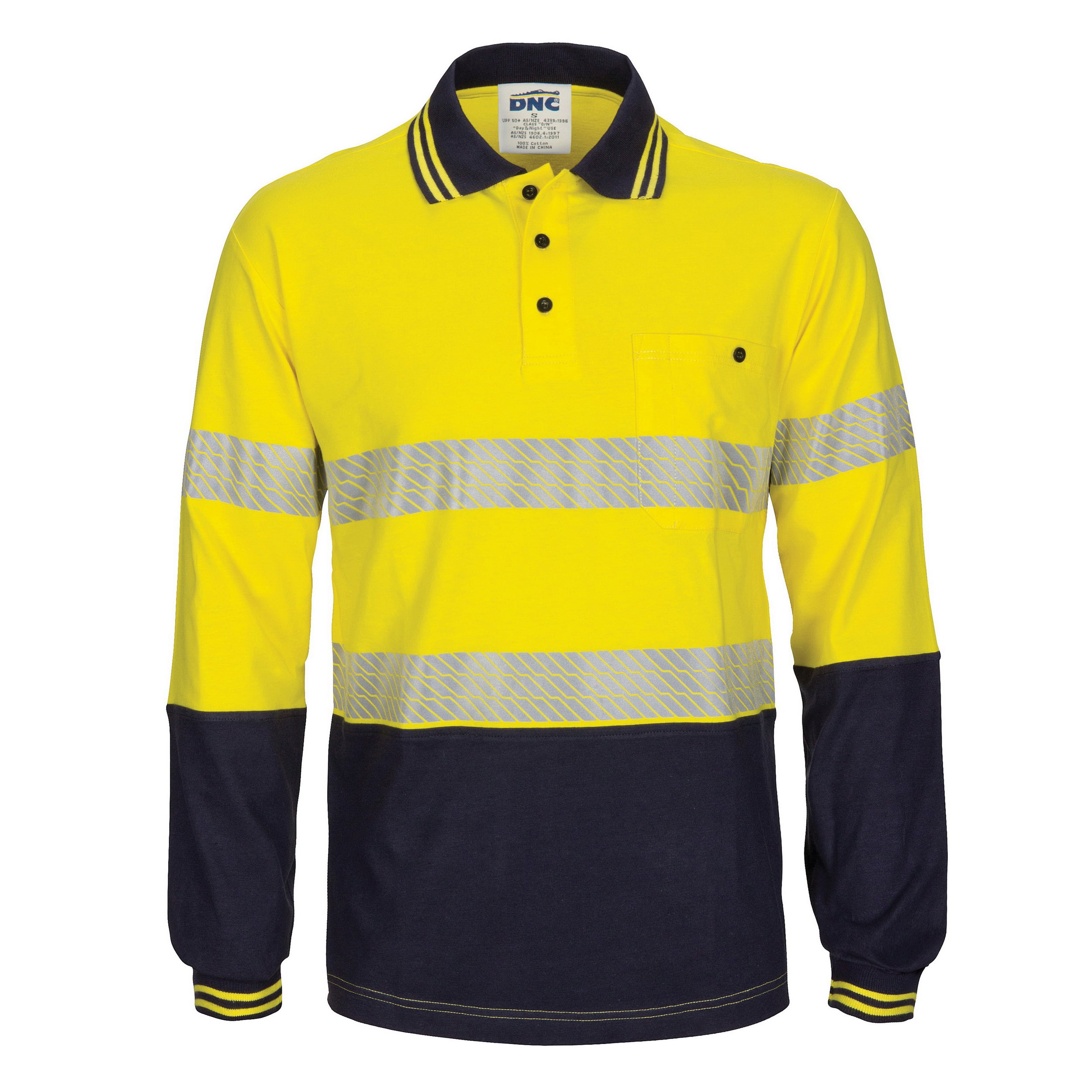 HIVIS Segment Tape Cotton Jersey Polo - Long Sleeve