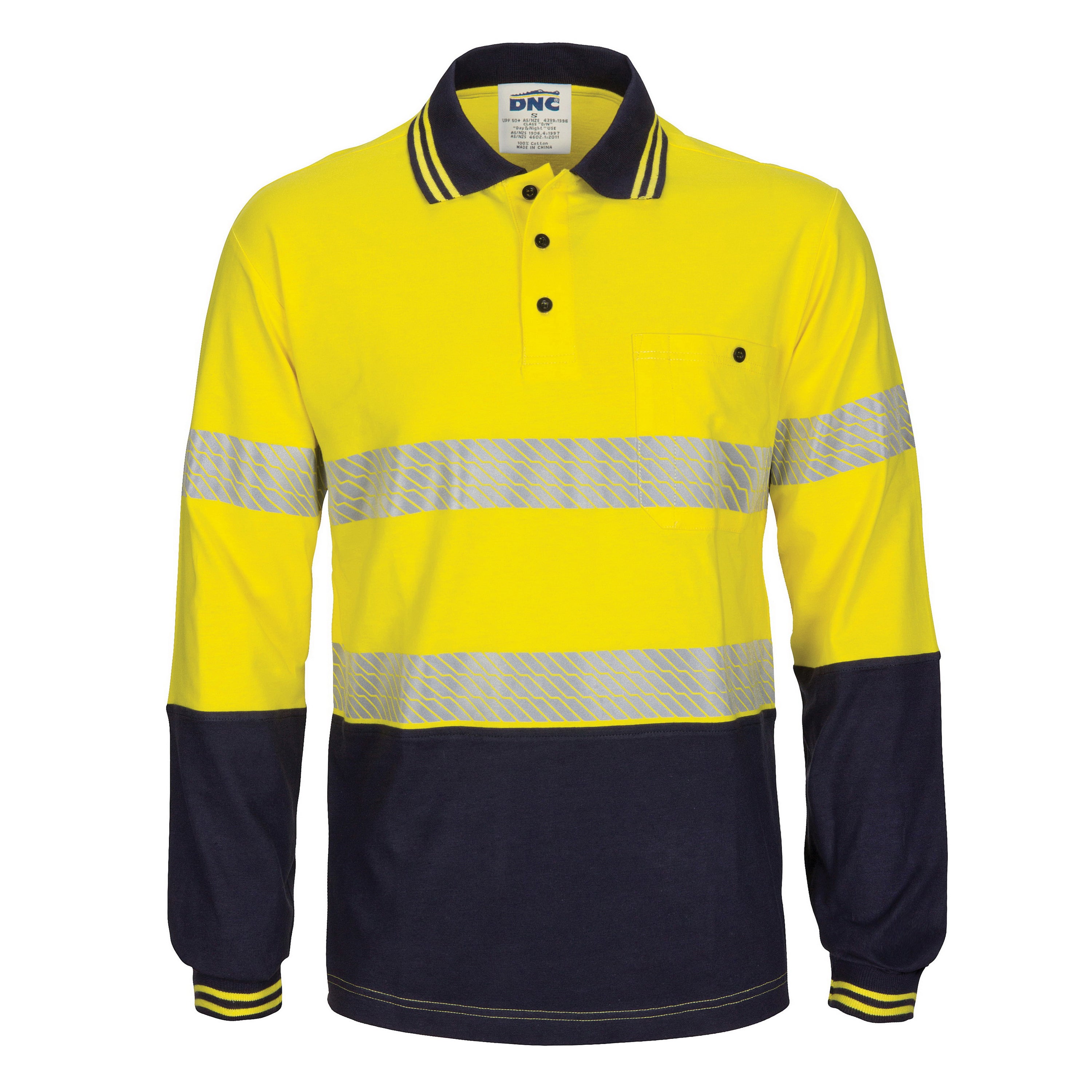 HIVIS Segment Tape Cotton Jersey Polo - Long Sleeve