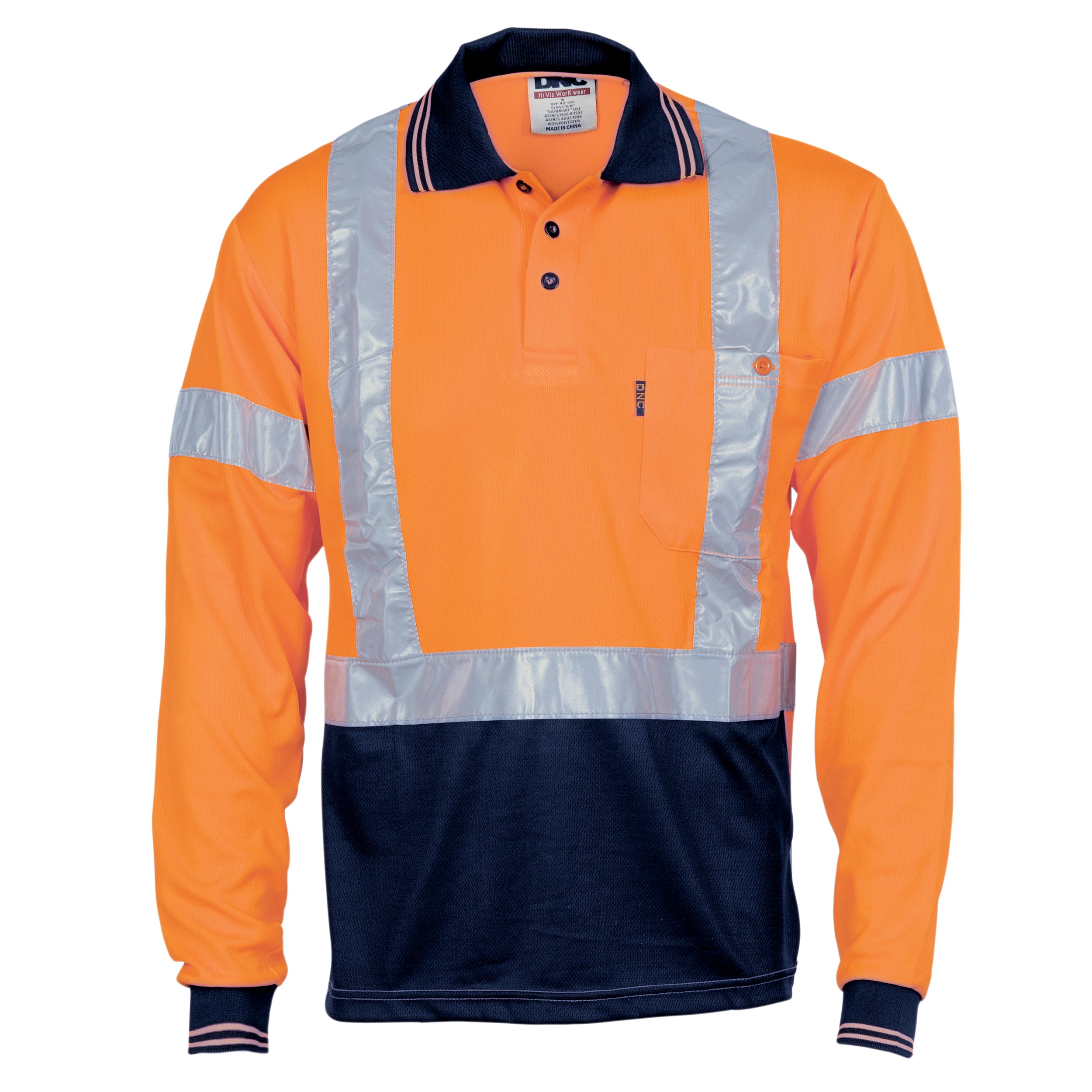 HiVis D/N Cool Breathe Polo Shirt with Cross Back R/Tape - Long Sleeve