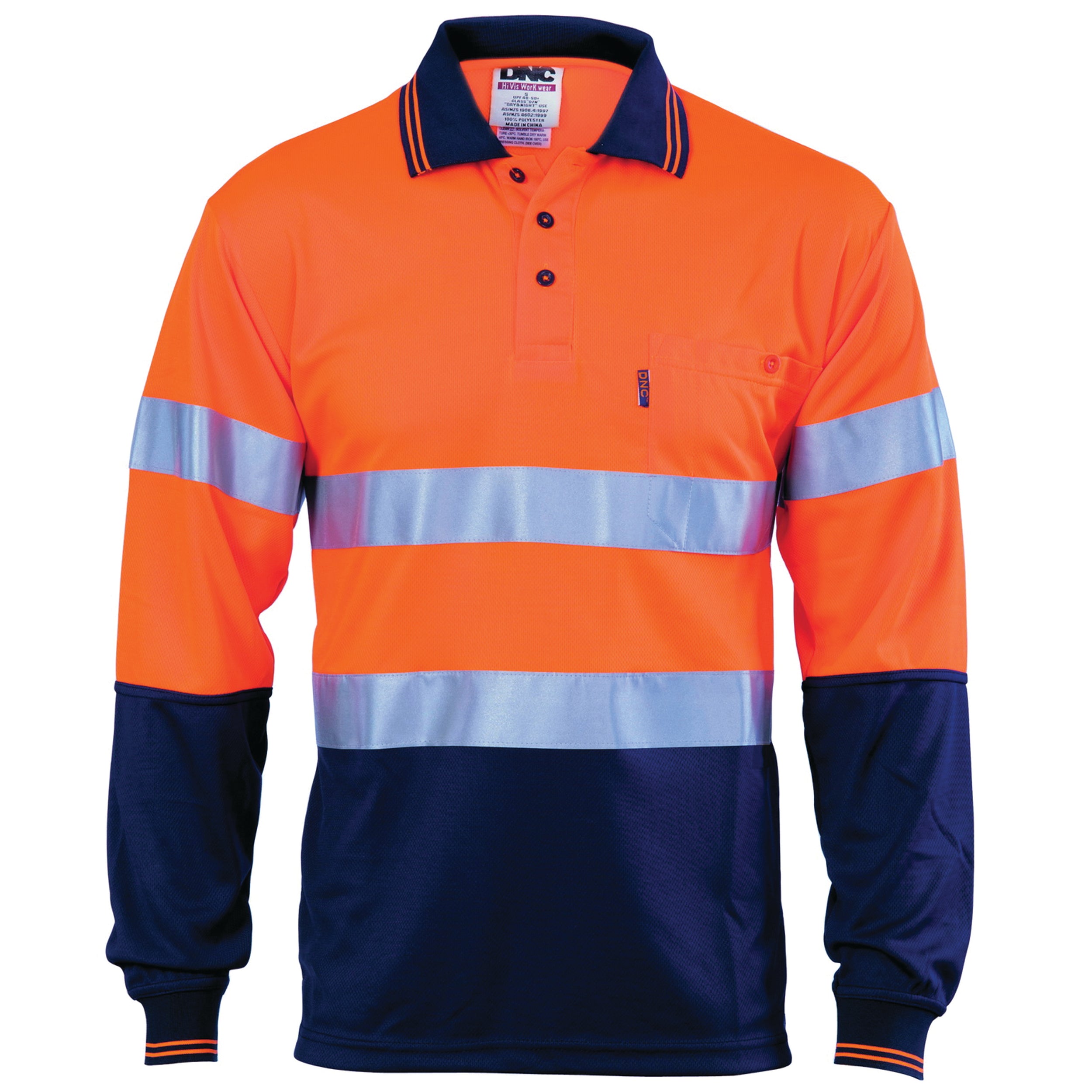 HiVis D/N Cool Breathe Polo Shirt With CSR R/Tape - Long Sleeve