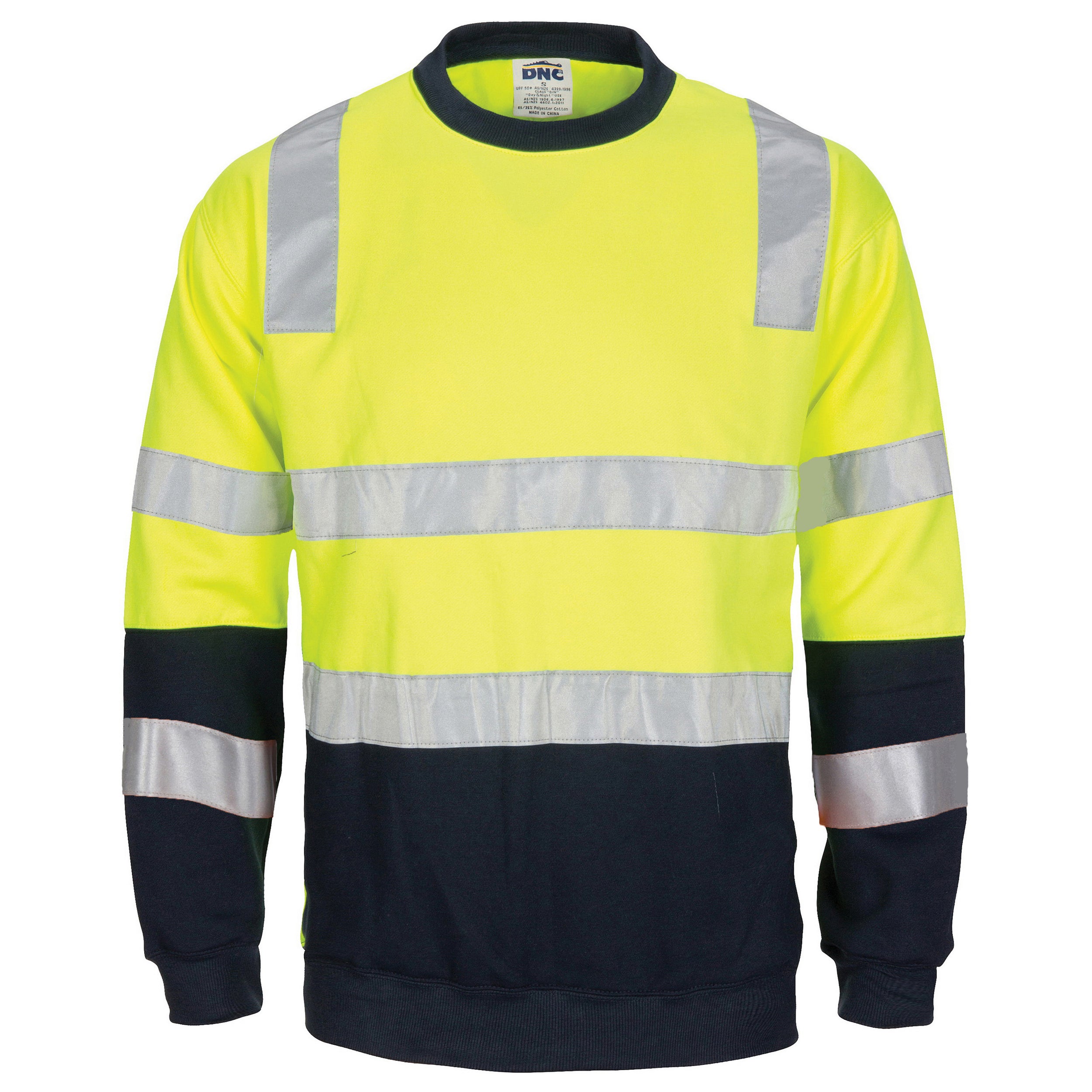 HIVIS 2 tone, crew-neck fleecy sweat shirt with shoulders, double hoop body and arms CSR R/Tape.