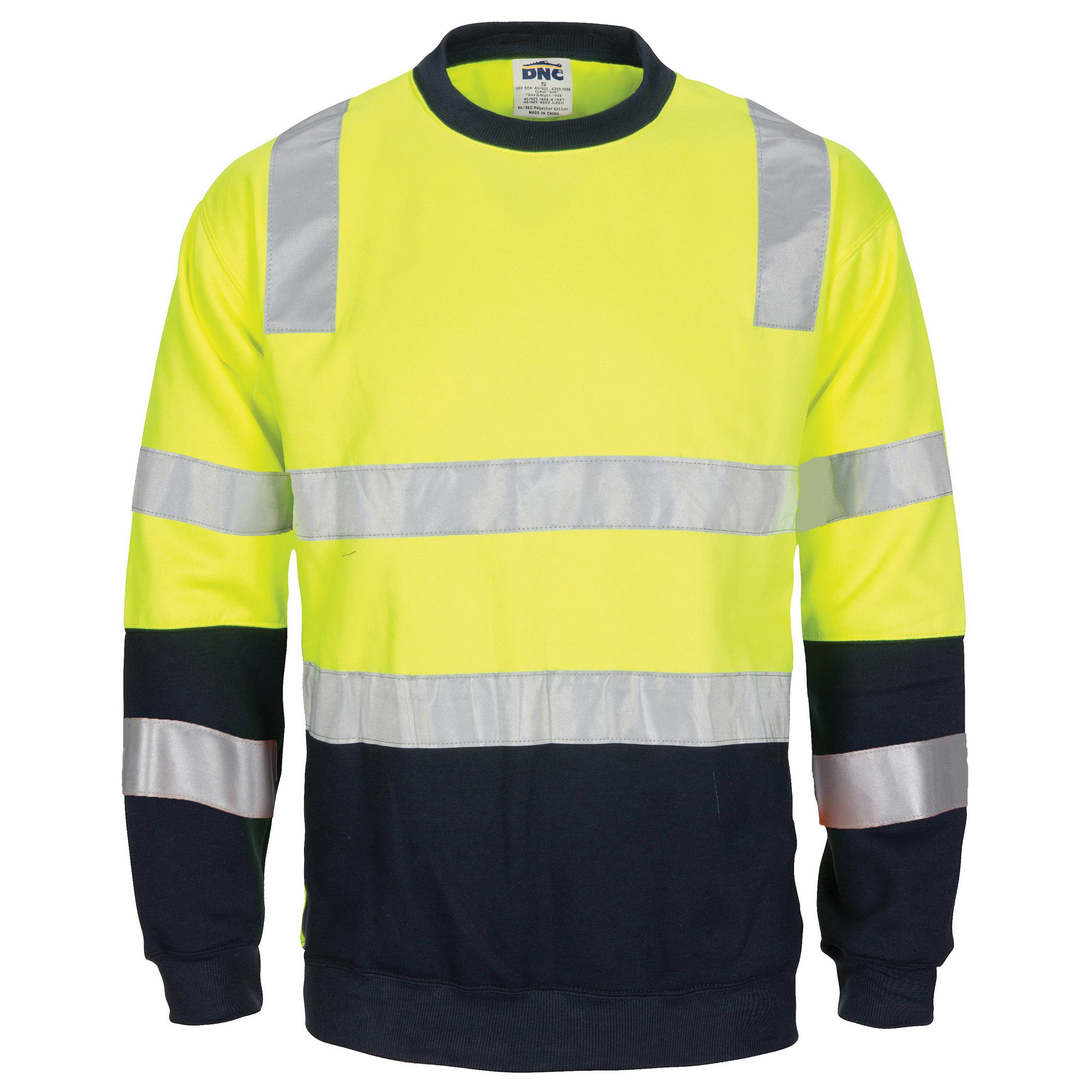 HIVIS 2 tone, crew-neck fleecy sweat shirt with shoulders, double hoop body and arms CSR R/Tape.