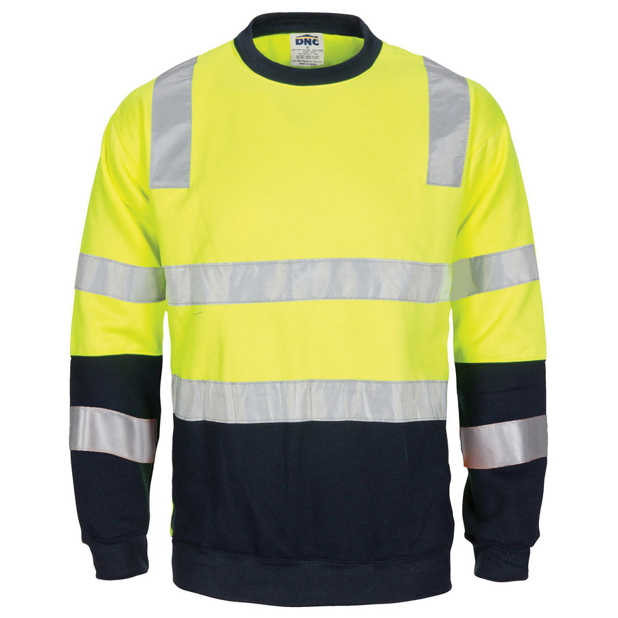 HIVIS 2 tone, crew-neck fleecy sweat shirt with shoulders, double hoop body and arms CSR R/Tape.